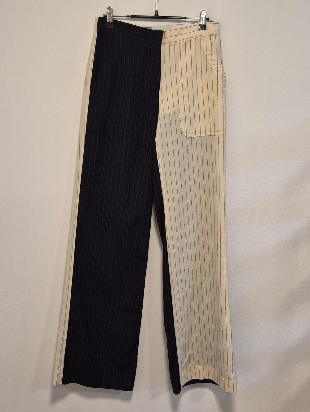 Off-White c/o Virgil Abloh Pinstripe Trousers Split Black/Cream Women's Sz 27 - Picture 2 of 10